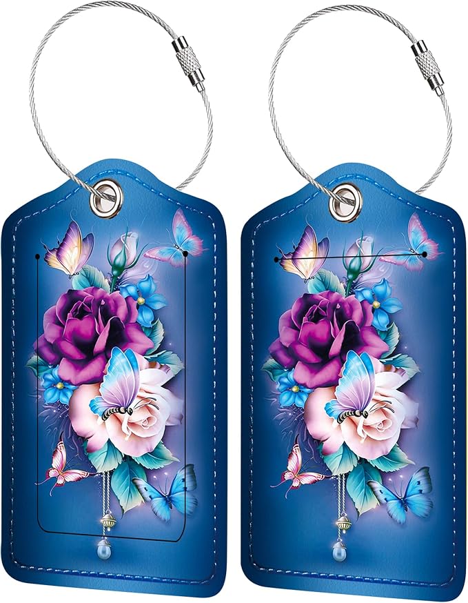 2 Pack Luggage Tag for Suitcase, Cute Unique Leather Bag Tags Identifiers by BestEioyo