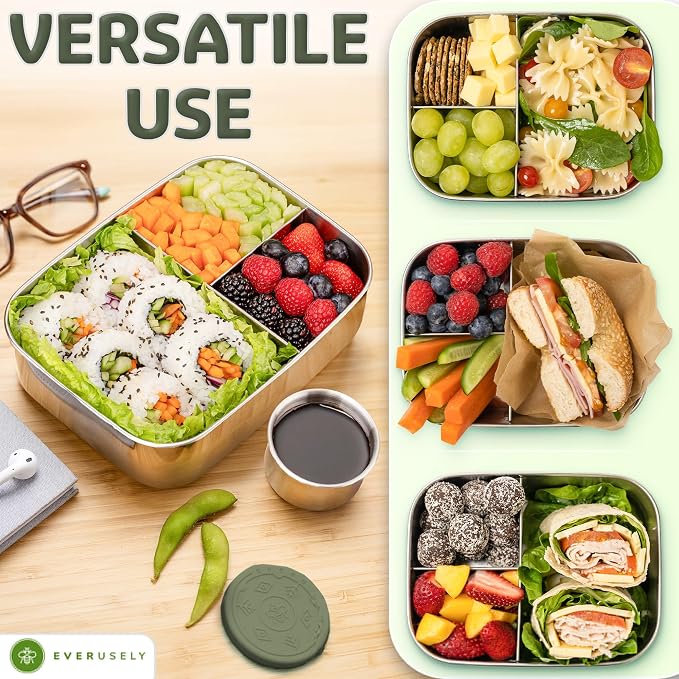 Everusely - Bento Box - Sage, 47oz / 1.4 L - Stainless Steel Lunch Box - 3 - Image 5
