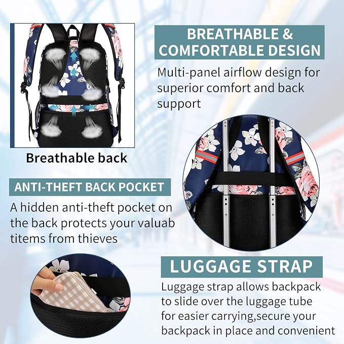 HILUSEN Lunch Cooler Backpack for Women, Extra Large 17 inch Travel Laptop - Image 6