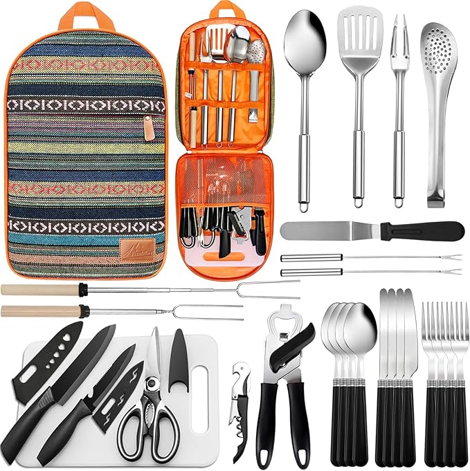 Portable Camping Kitchen Utensil Set-27 Piece Cookware Kit, Stainless Steel by Freehiker