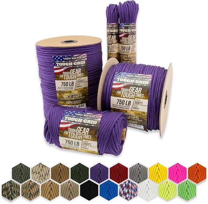 TOUGH-GRID 750 Paracord Rope Nylon Parachute Cord, Made in USA Survival Kit by TOUGH-GRID