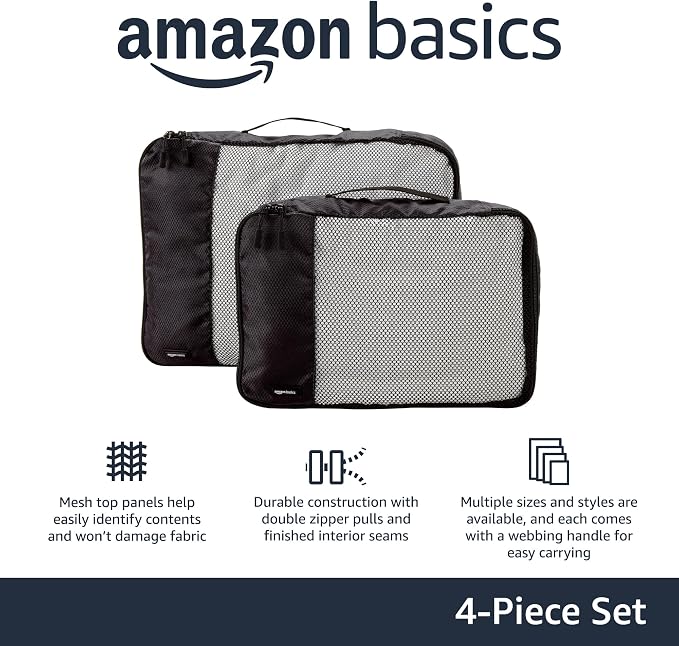 Amazon Basics 4 Piece Packing Travel Organizer Zipper Cubes Set, Medium and - Image 2