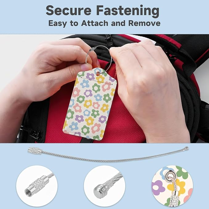 2 Pack Luggage Tag for Suitcase, Vintage Groovy Flower Leather Bag Tags - Image 3