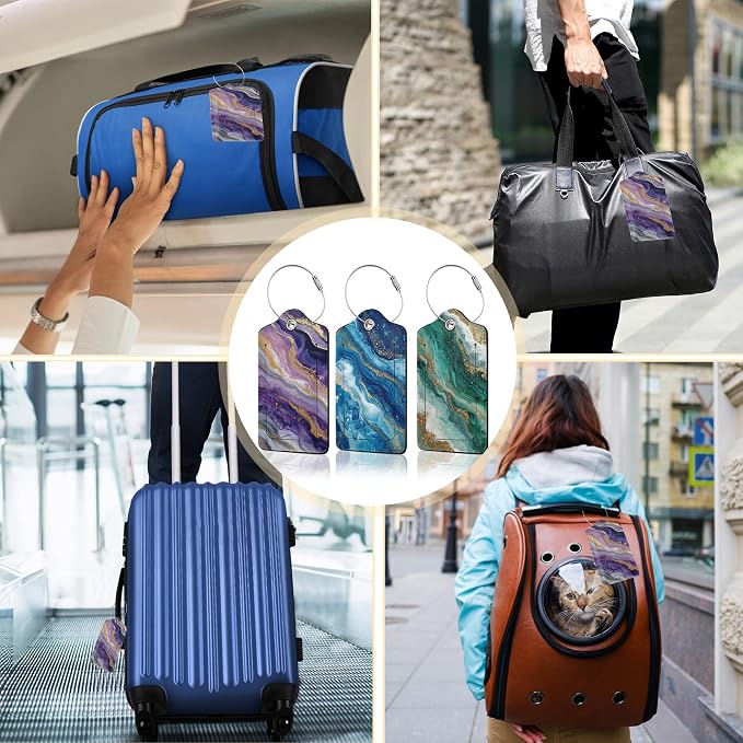 3 Pack PU Leahter Abstract Marble Liquild Luggage Tag - Image 7