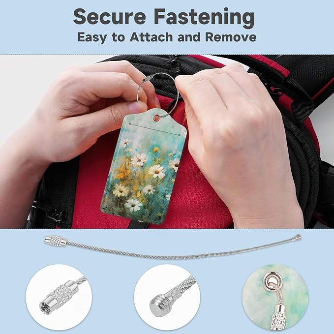 2 Pack Luggage Tag for Suitcase, Vintage Wild Flowers Leather Bag Tags - Image 3