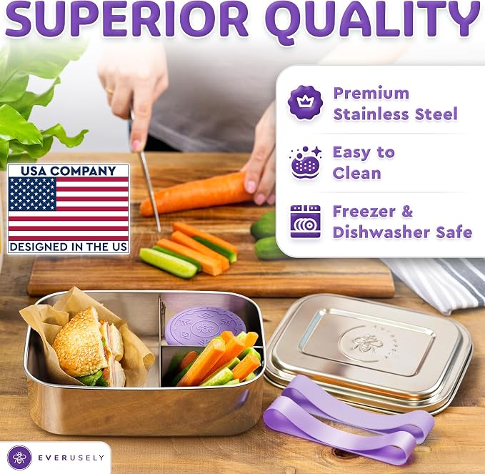 Everusely - Bento Box - Lavender, 60oz / 1.8 L - Stainless Steel Lunch Box - 3 - Image 6