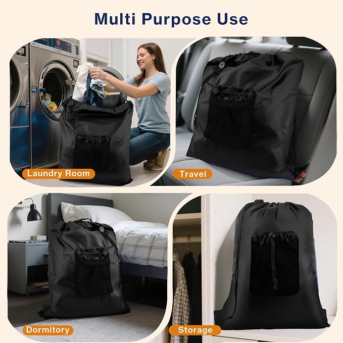 2-Pack Backpack Laundry Bags, Heavy Duty Laundry Bag Backpacks - Image 7