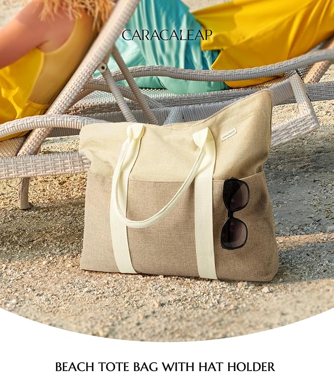 Large Beach Tote Bag with Zipper-Travel Tote Bag - Image 3