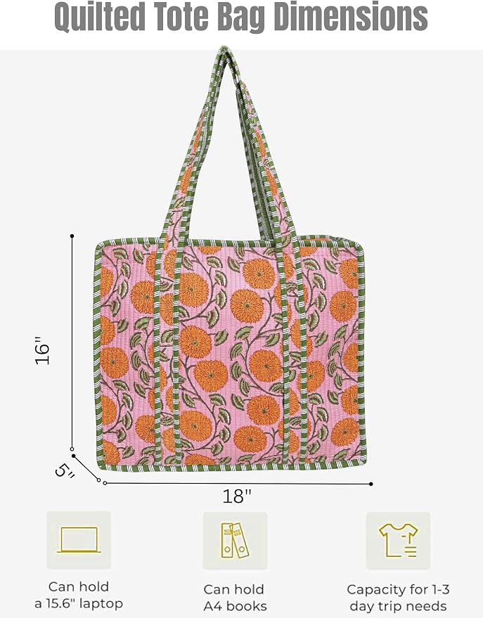 Cotton Quilted Tote Bag for Women – Large Beach & Travel Tote - Image 5