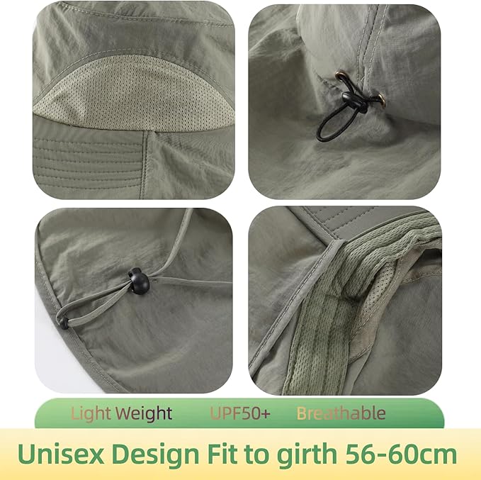 Home Prefer Outdoor UPF50+ Sun Hat Wide Brim Mesh Fishing Hat - Image 3