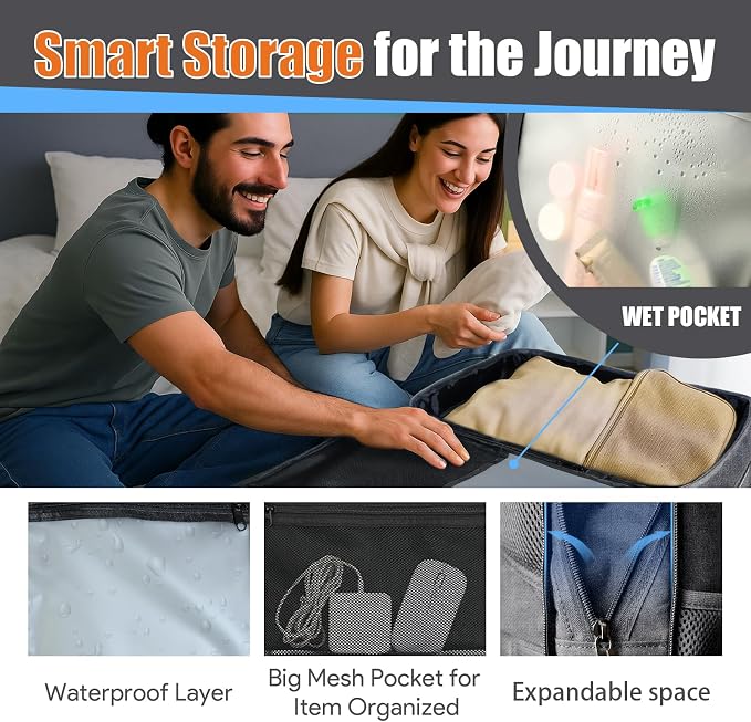 55L Travel Backpack, Carry On Backpack, Expandable 50L - 60L Anti-Theft TSA - Image 7