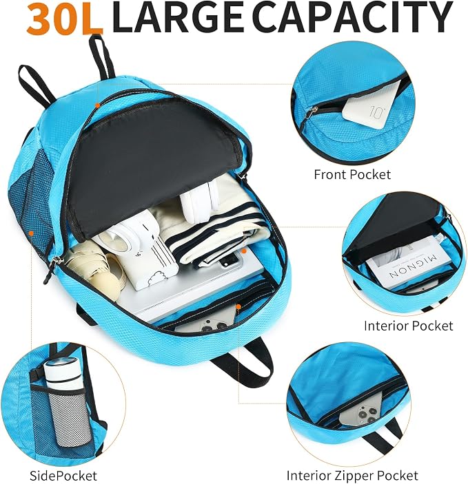 Large Hiking Daypack, 30L Waterproof Hiking Backpack Packable Lightweight - Image 7
