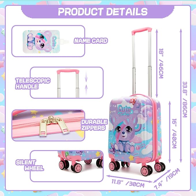 Kids Suitcase Set for Girls Hardside Luggage - Image 2