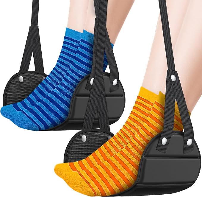 2 Pack Airplane Foot Hammock, Portable Travel Feet Rest Leg Relief, Ergonomic by SARISUN