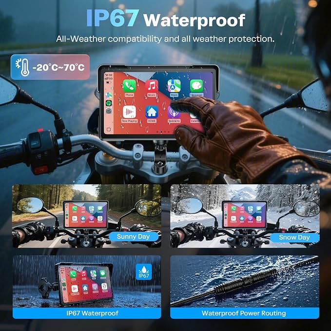 WonVon 7 Inch Wireless Motorcycle Carplay GPS Navigation System - Image 6