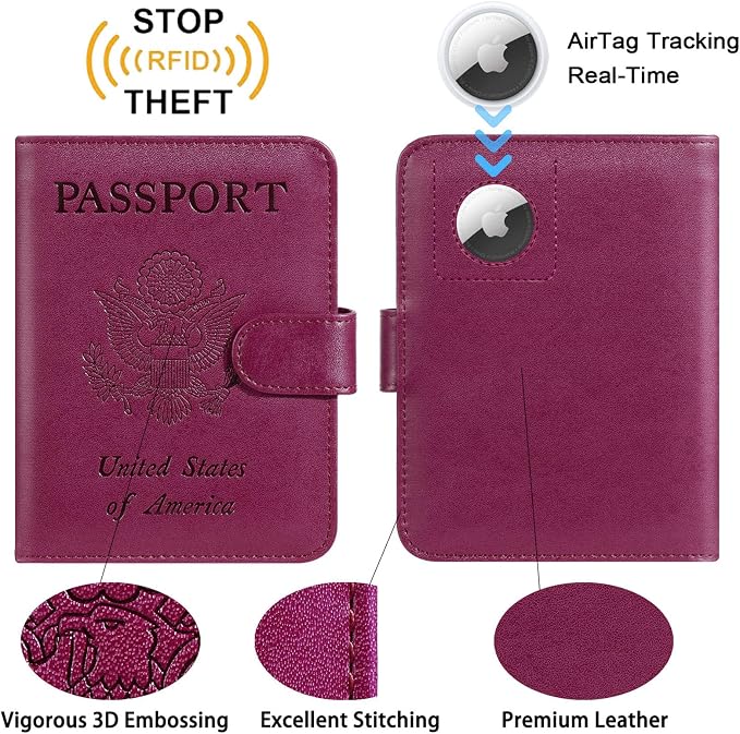 Airtag Passport Holder Cover Wallet RFID Blocking Leather Case Travel - Image 3