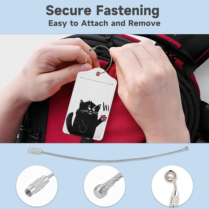 2 Pack Luggage Tag for Suitcase, Funny Black Cat Leather Bag Tags Identifiers - Image 3