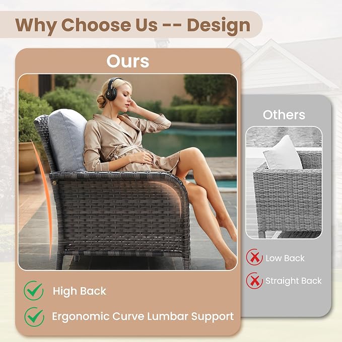 HOOOWOOO Patio Furniture Set, 4 Pieces Outdoor Conversation Set, All Weather - Image 2