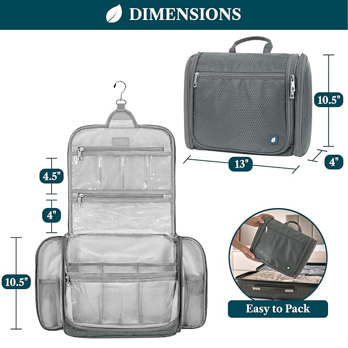 PAVILIA Large Hanging Toiletry Bag Travel Bag Women Men, Cosmetic Organizer - Image 2