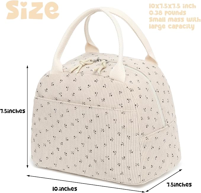 Bluboon Lunch Bag for Women Men Cute Corduroy Lunch Tote Bags Reusable - Image 3