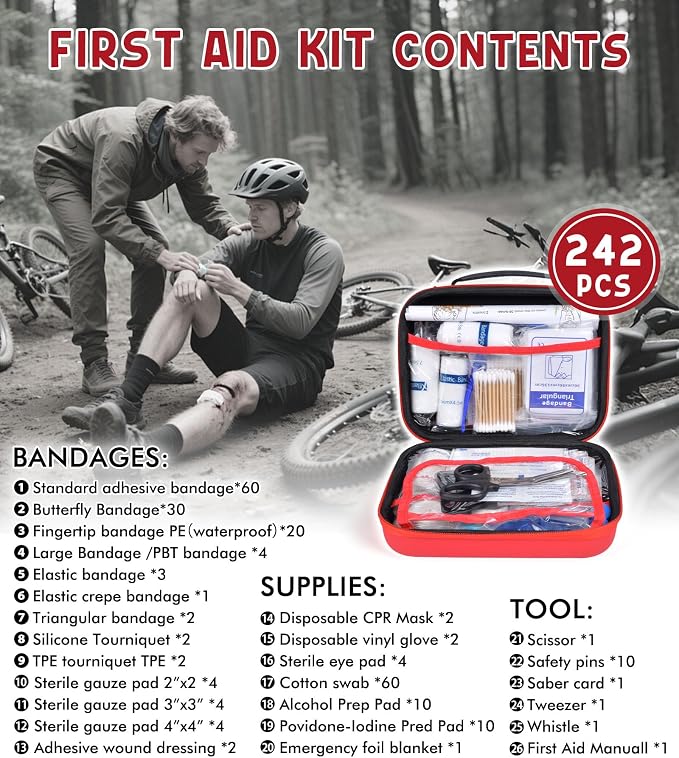 242Pcs Compact First Aid Kit, Waterproof Hard Shell Eva Medical Kits, - Image 3