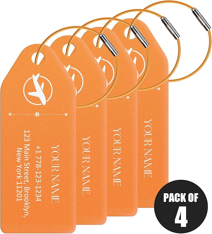 4 PCS Personalized Metal Luggage Tag – Personalized Engraved Suitcase Tag by Binphonesin
