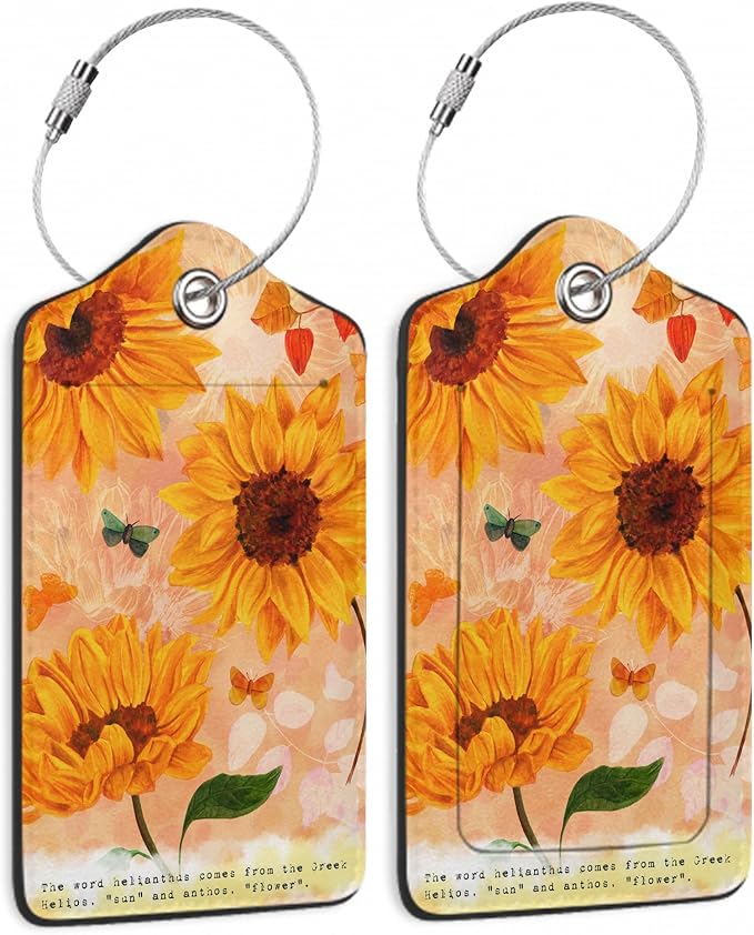 Sunflowers Luggage Tags Set of 2 Butterfly Retro Leather Suitcase Tags by SKYDAWNY