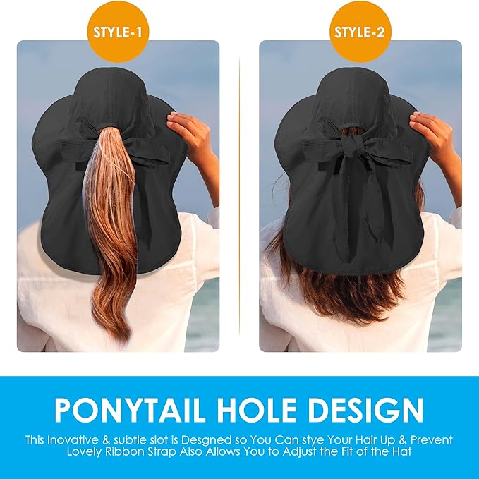 Womens Sun Hat UV Protection, Foldable Waterproof Wide Brim Bucket Hats - Image 5
