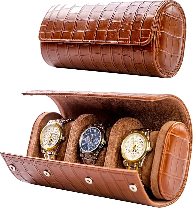MR.OKAY 3 Watch Travel Case- Classic Leather Watch Case by MR.OKAY