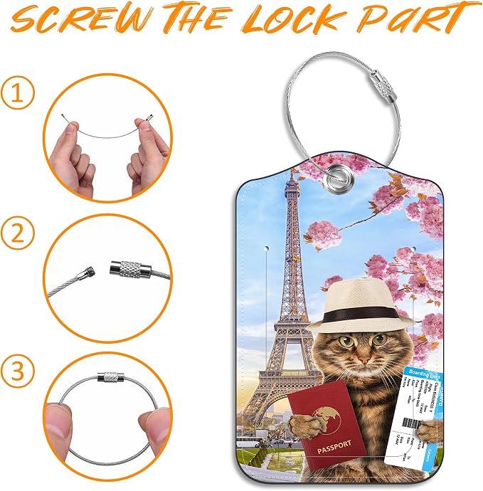 2 Pack Luggage Tag for Suitcase Funny Cat Passport Leather Travel Cruise - Image 4