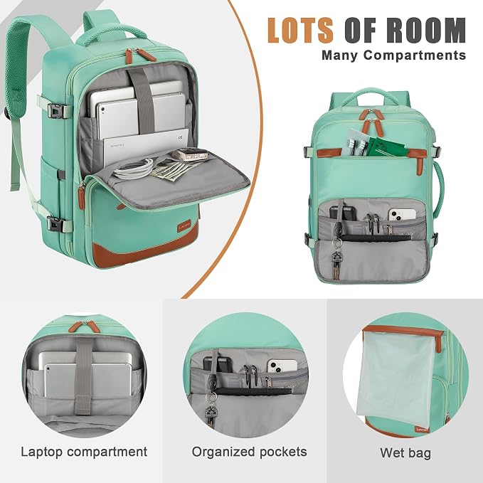 40L Travel Backpack with USB Charging Port, Water-Resistant Carry On Backpack - Image 3
