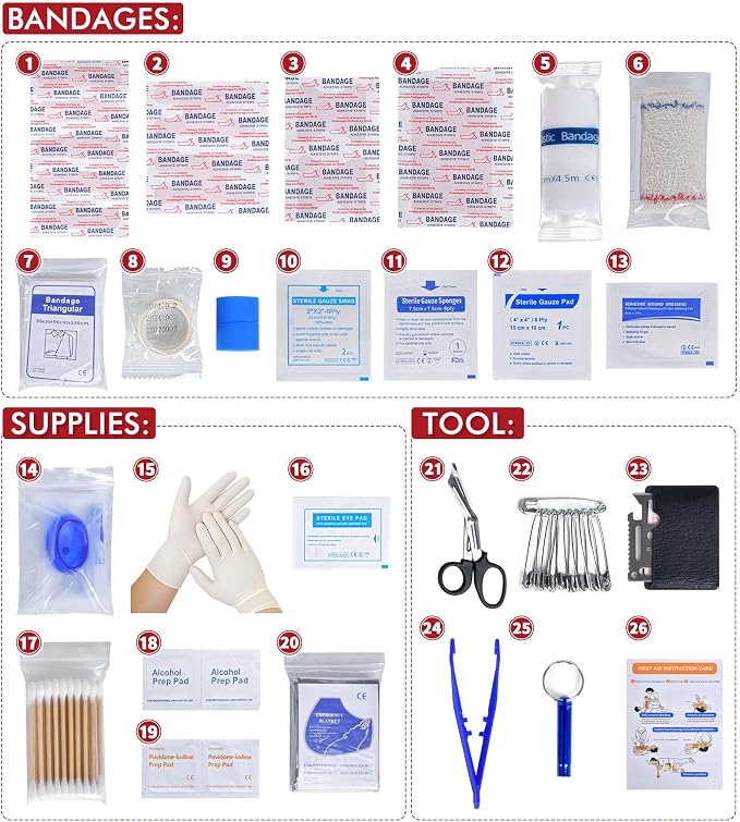 242Pcs Compact First Aid Kit, Waterproof Hard Shell Eva Medical Kits, - Image 4