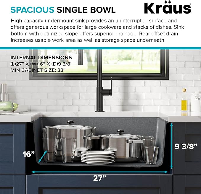 KRAUS Kitchen Sink Bellucci 29” Undermount Workstation Granite, Metallic Gray - Image 8
