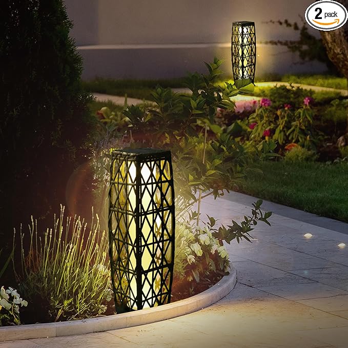 Solar Powered Outdoor Floor, 2 Piece Outdoor Floor Lamps, Solar Lanterns by OLYMSOLD