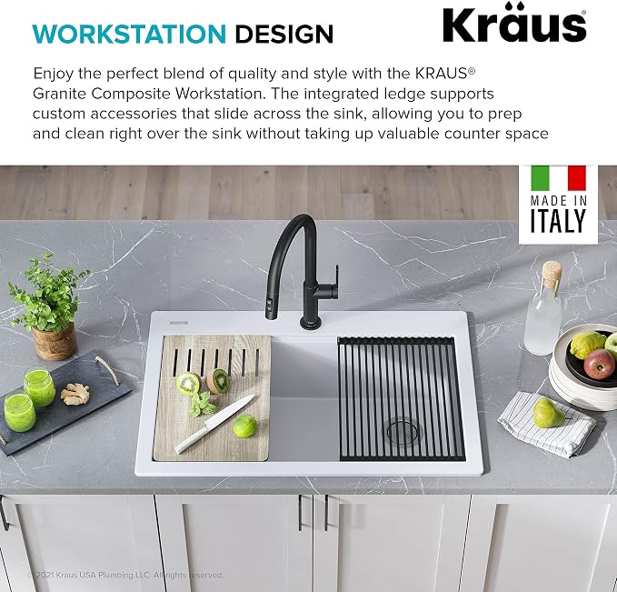 KRAUS Bellucci Workstation 33 in. Drop In Single Bowl Granite Kitchen Sink in - Image 4