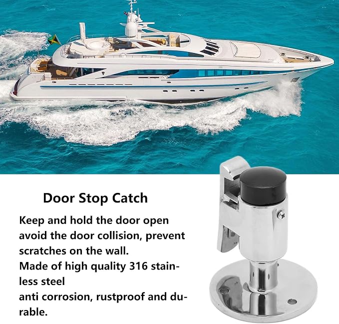 Door Stopper Wall Mounted with Self-Locking Hook Windproof Heavy Duty Marine - Image 4