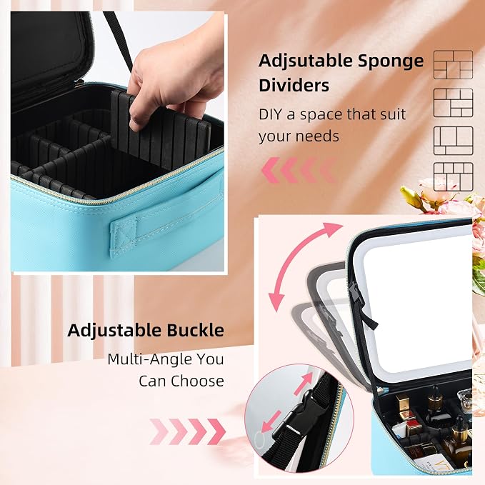 Travel Makeup Bag with LED Mirror – Waterproof Cosmetic Train Case with - Image 5