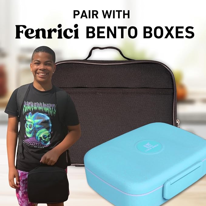 Fenrici Black Lunch Box for Boys, Women Insulated Lunch Bag, Soft Sided - Image 6