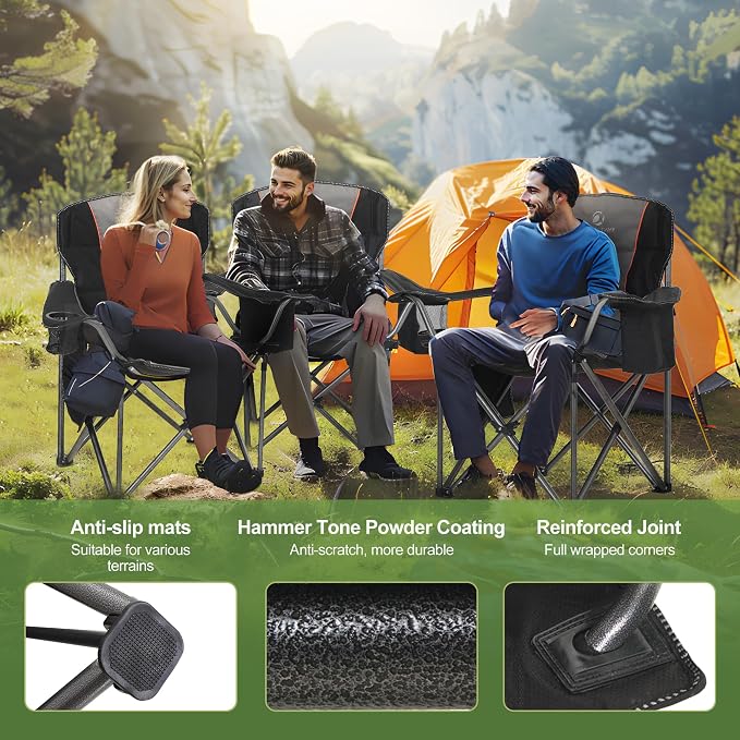 LET'S CAMP Folding Camping Chair Oversized Heavy Duty Padded Outdoor Chair - Image 6