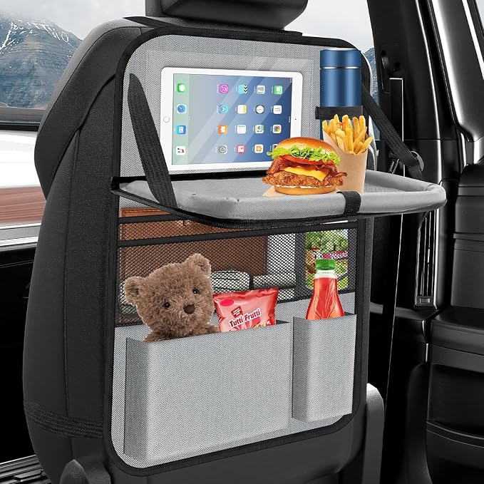 Car Backseat Organizer with table Tray, 9 Storage Pockets Backseat Car by Oneyus