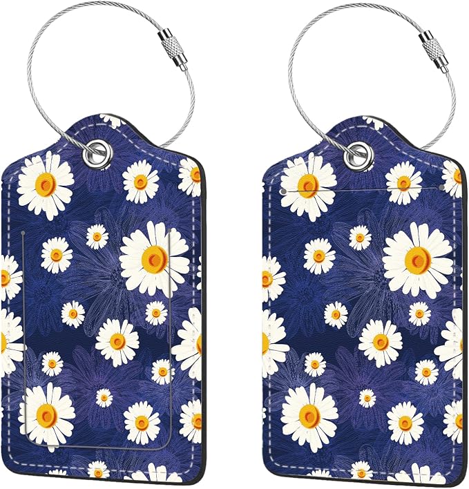2 Pcs Luggage Tags for Suitcase, Cute Unique PU Leather Travel Bag Tag by Anikathy