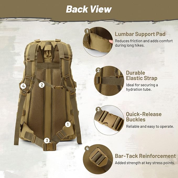 50L Tactical Backpack for Men and Women, Water-Resistant Molle Rucksack - Image 8