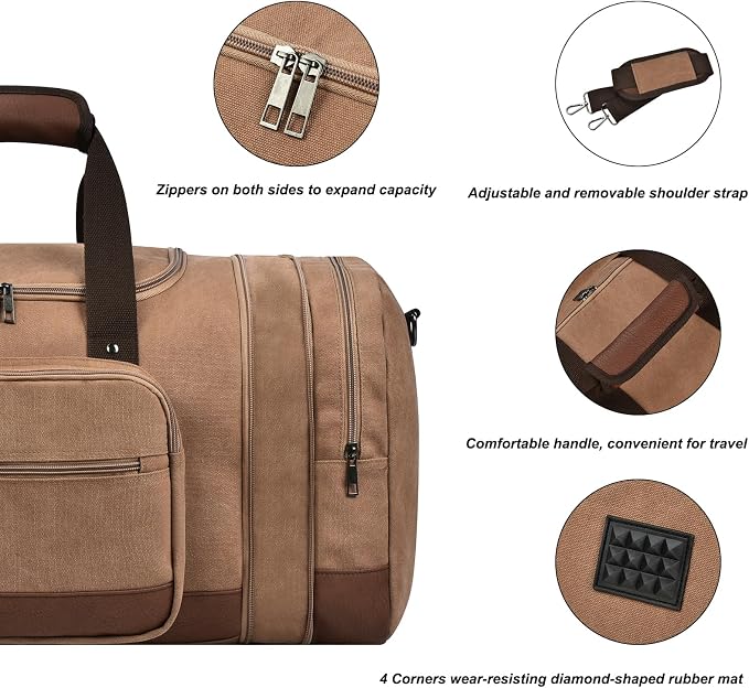 Litvyak Duffle Bag for Travel, 50L Canvas Travel Duffel Bags Overnight Weekend - Image 5