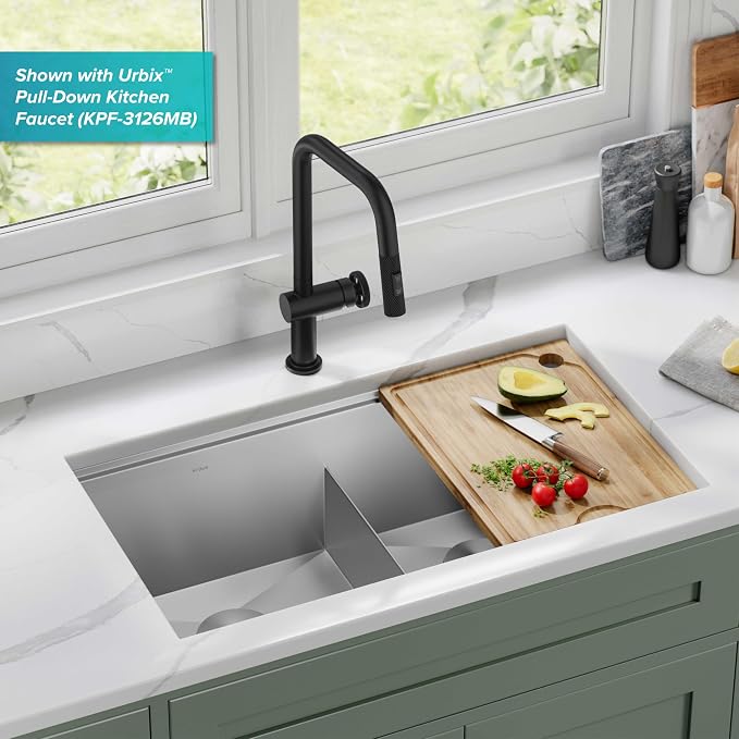 KRAUS Kore 33-Inch Undermount Workstation 16 Gauge Double Bowl Stainless Steel - Image 2