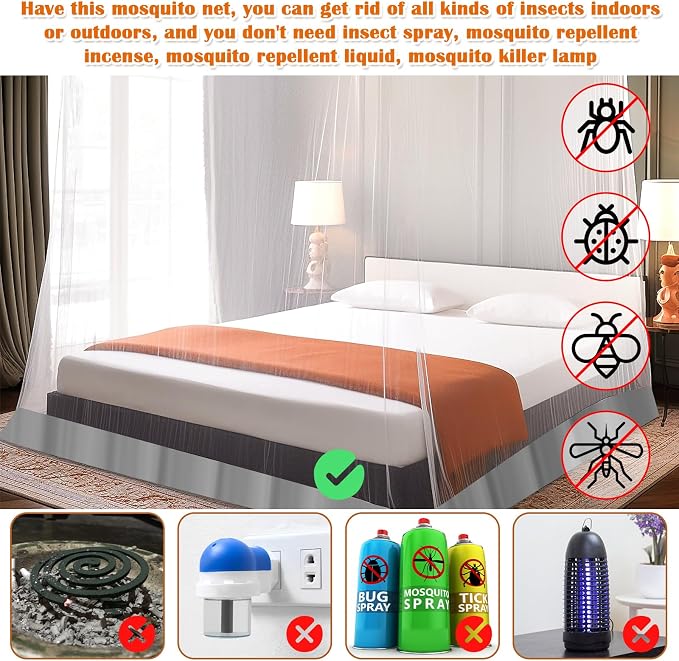 Mosquito Net for Bed, Large White Bed Canopy for Girls, Hanging Bed Net - Image 4