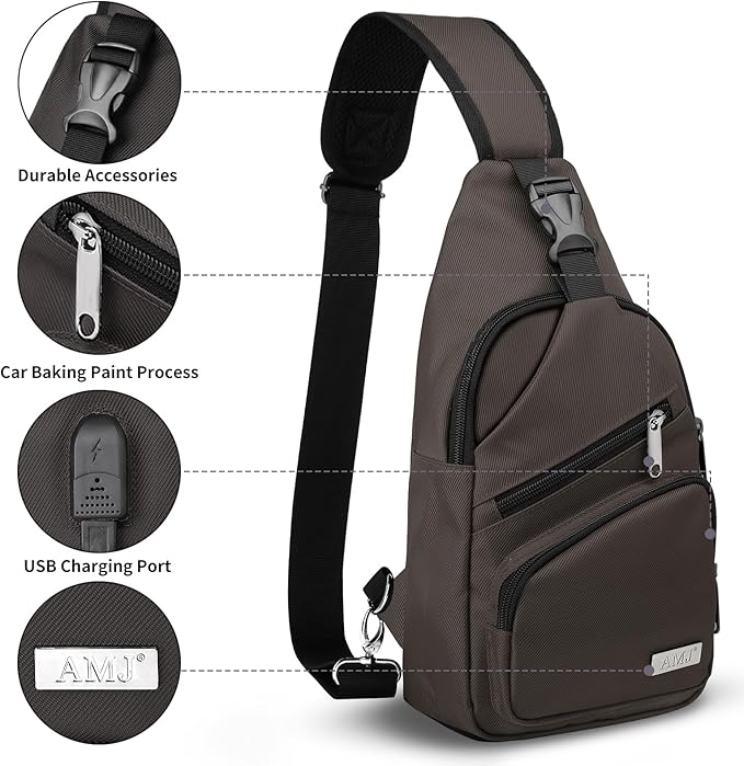 AMJ Crossbody Sling Bag Men Women, Casual Shoulder Backpack, Chest Daypack - Image 3