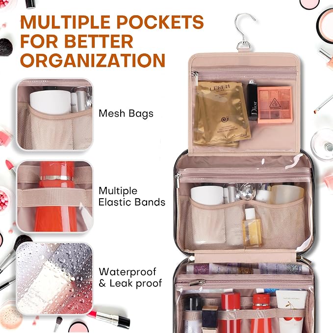 Hanging Toiletry Bag for Women Travel, 2 Sizes Large & Small Waterproof - Image 4
