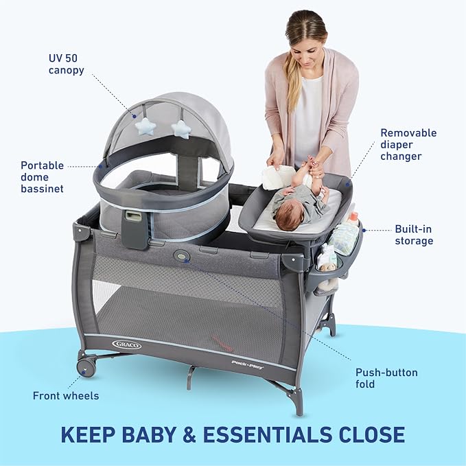 Graco Pack ’n Play Travel Dome LX Playard – Raised Portable Bassinet, UV‑50 - Image 4