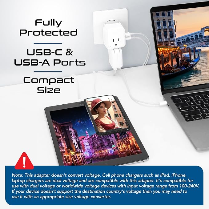 Ceptics Chile, Italy Travel Plug Adapter Set, Chile plug adapter USB-USB-C 20W - Image 3