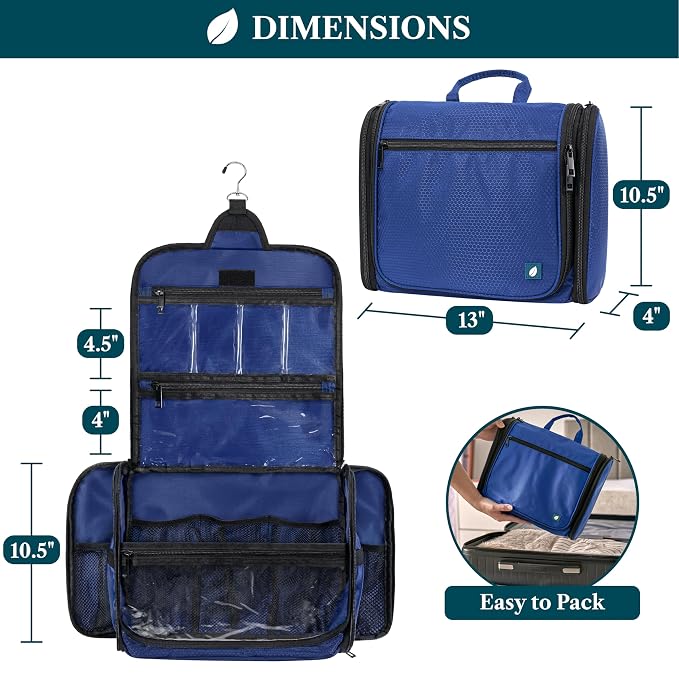 PAVILIA Large Hanging Toiletry Bag Travel Bag Women Men, Cosmetic Organizer - Image 2